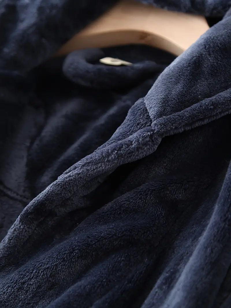 Soft long hooded fleece bathrobe