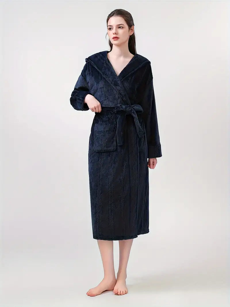 Petite hooded fleece bathrobe