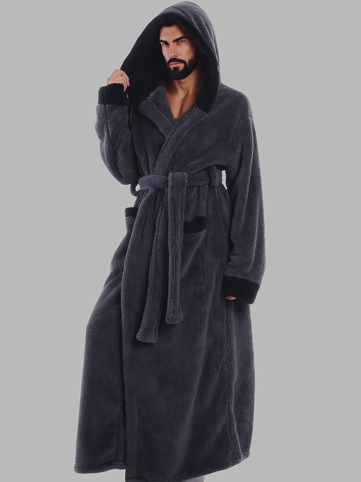 Unisex long hooded bathrobe