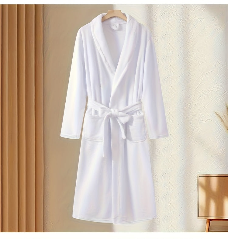 Unisex white long velour bathrobe