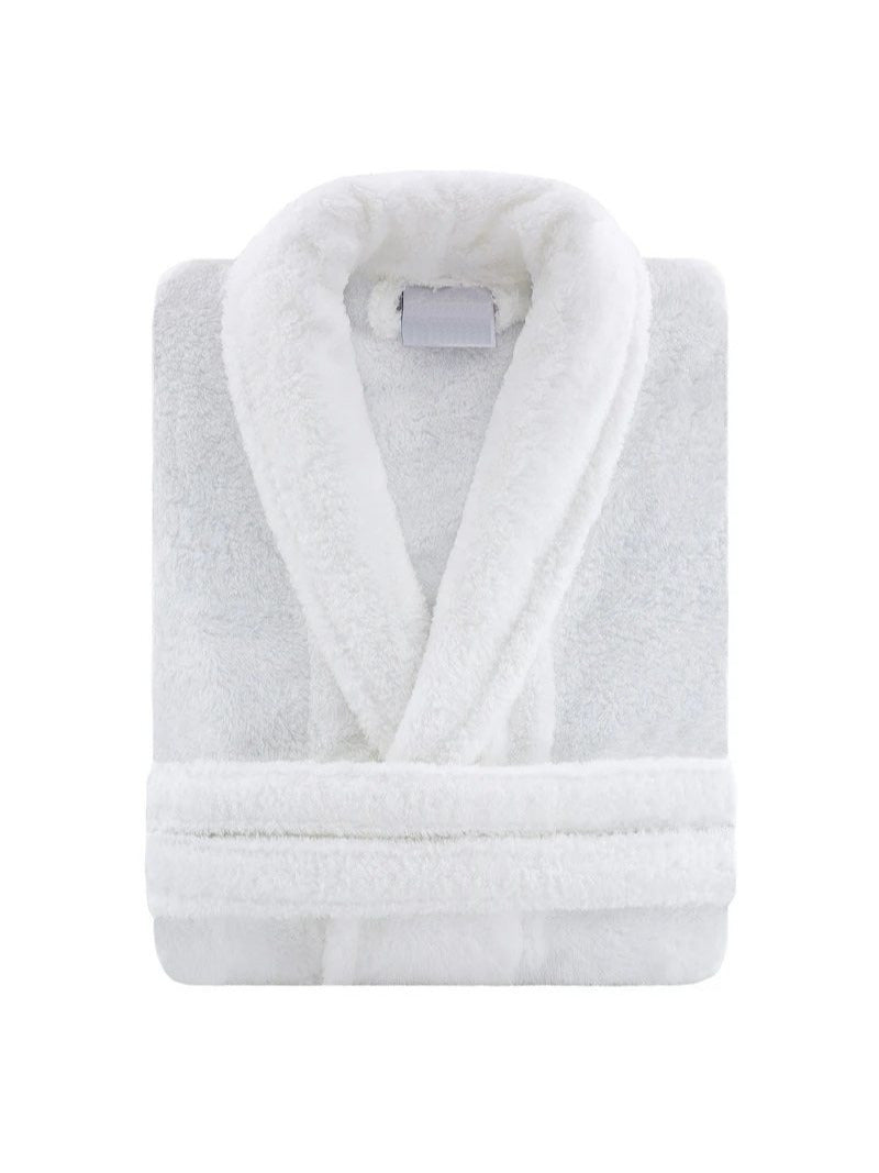 Unisex white hooded terry towelling bathrobe