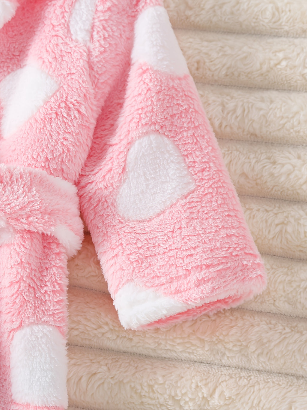 Newborn pink long hooded fluffy fleece dressing gown
