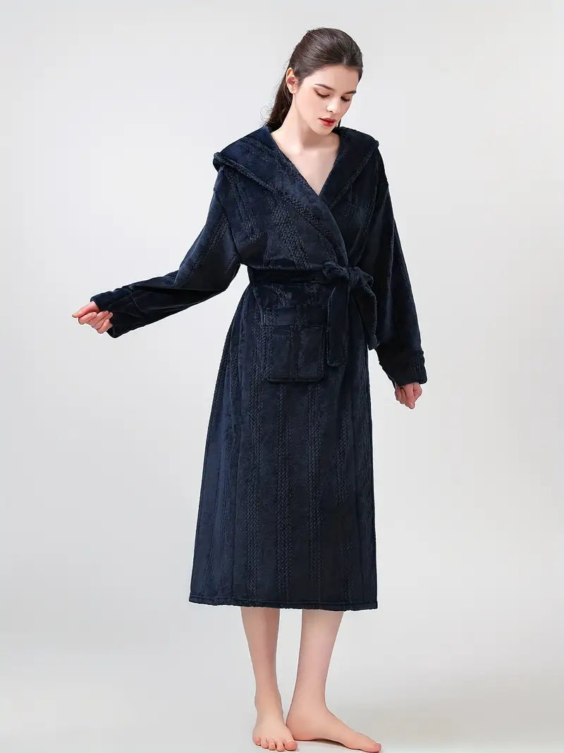Petite hooded fleece bathrobe