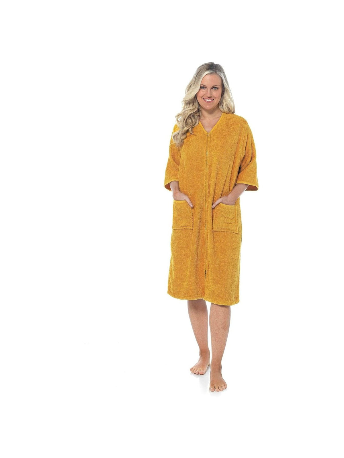 Women's zip-up towelling wrap dressing gown