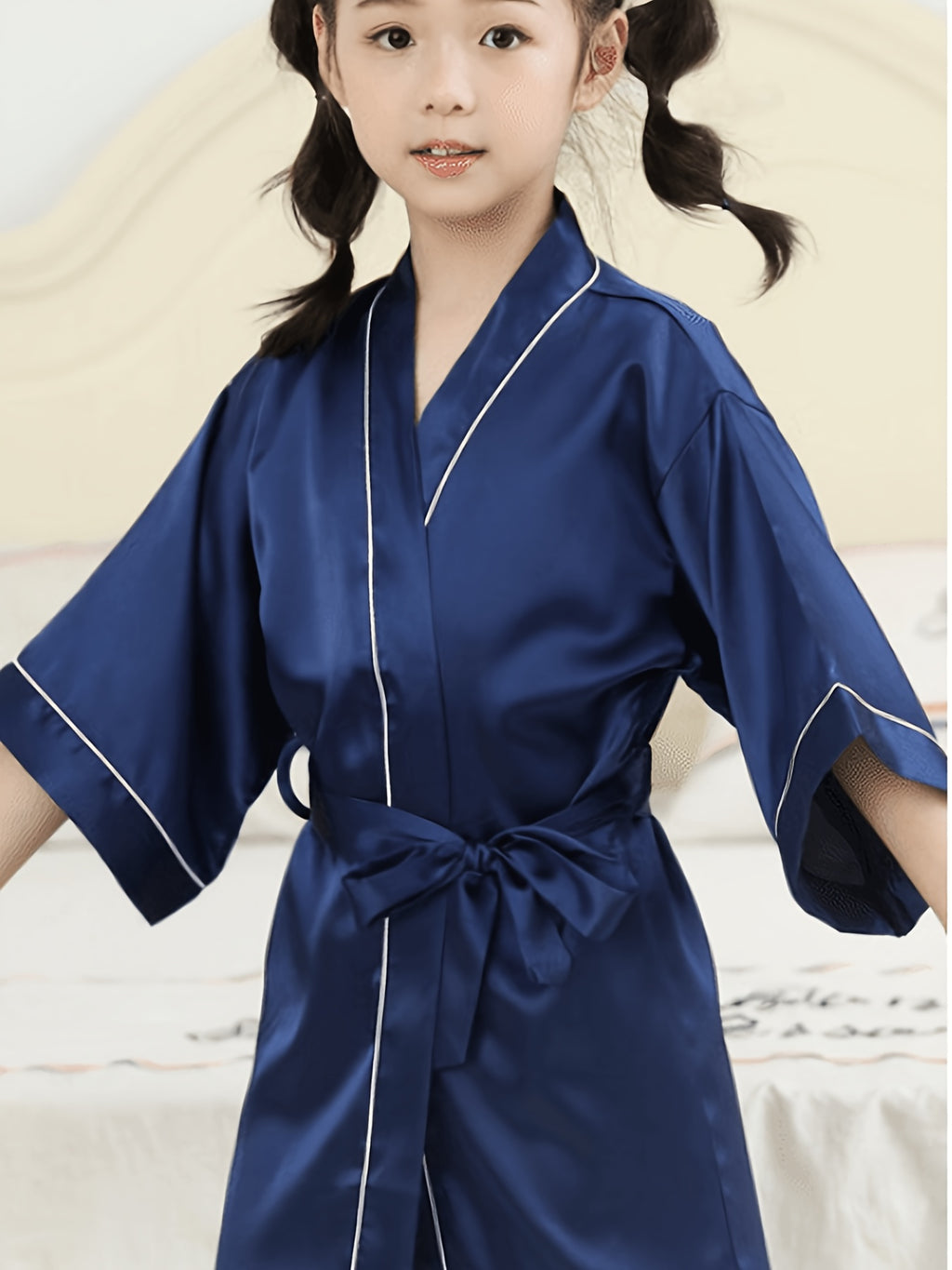 Girls' navy dressing gown