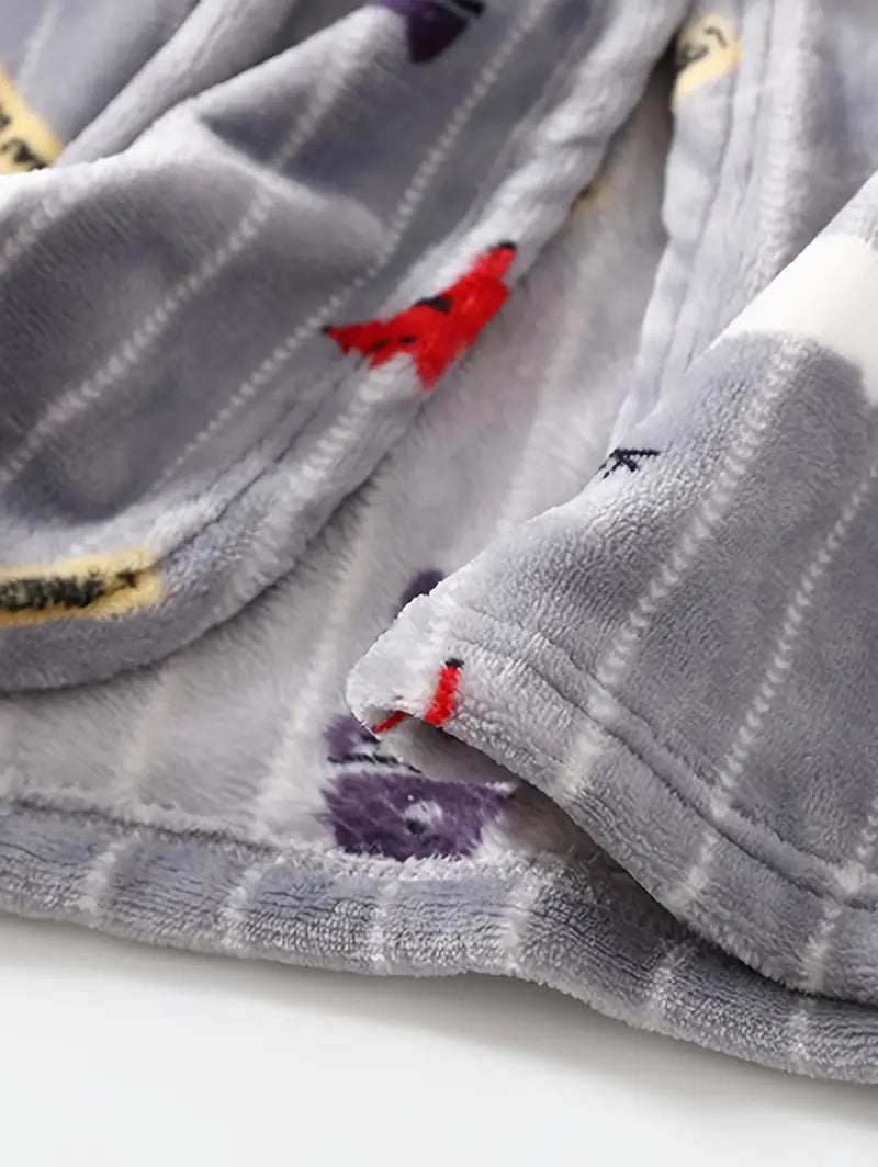 Kids' grey animal print towelling bathrobe