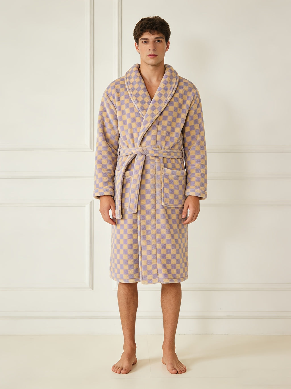 Women's long tartan bathrobe
