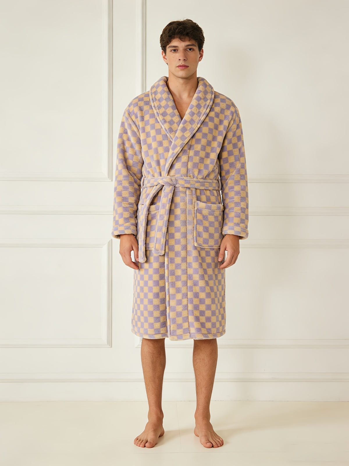 Women's long tartan bathrobe