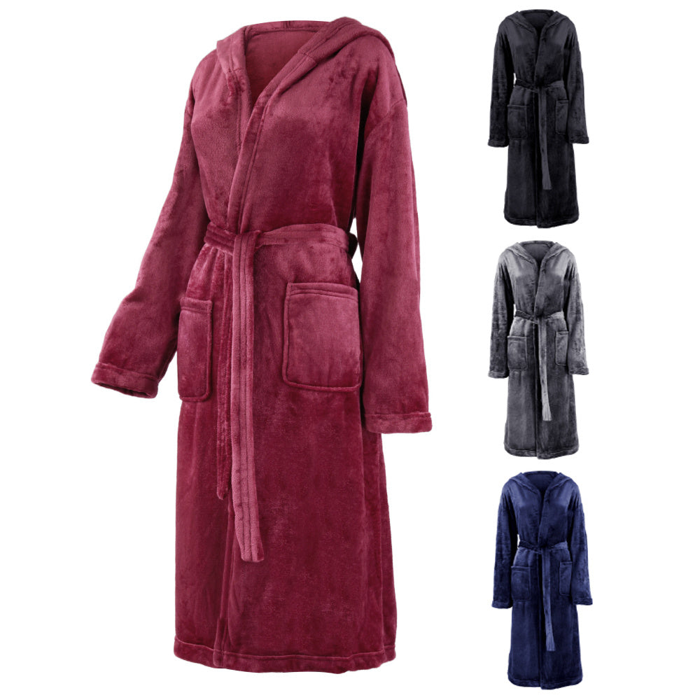 Unisex black hooded bathrobe