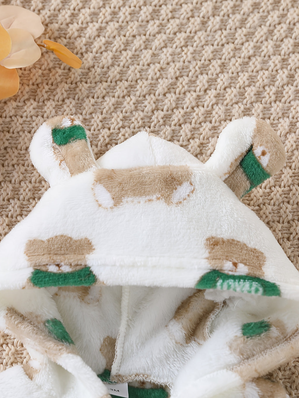 Newborn green hooded flannel dressing gown