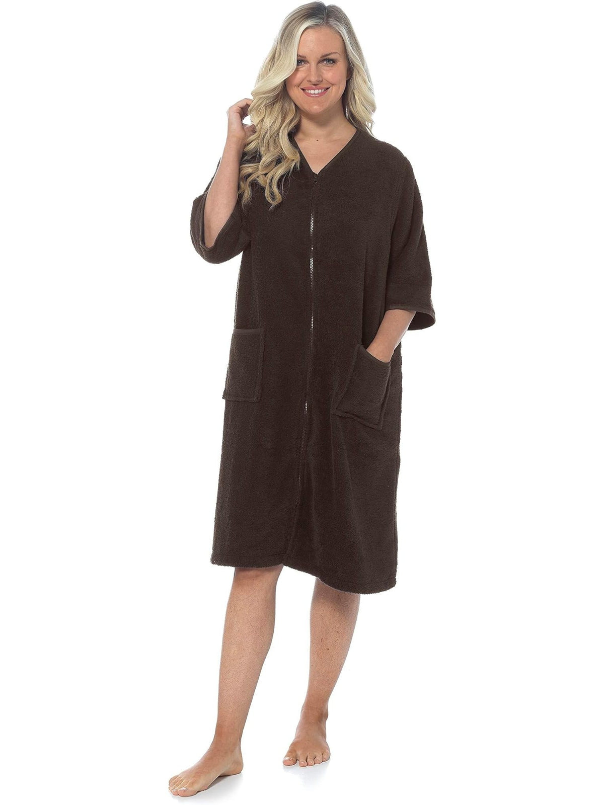 Women's zip-up towelling wrap dressing gown