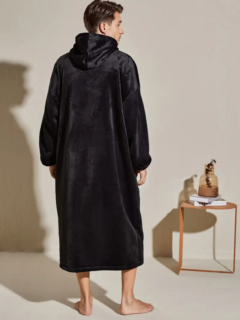 Men's hooded flannel bathrobe, one size