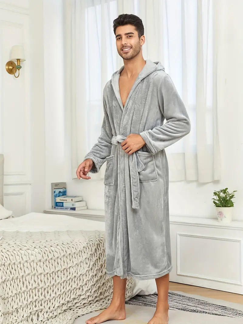Men's hooded cotton bathrobe