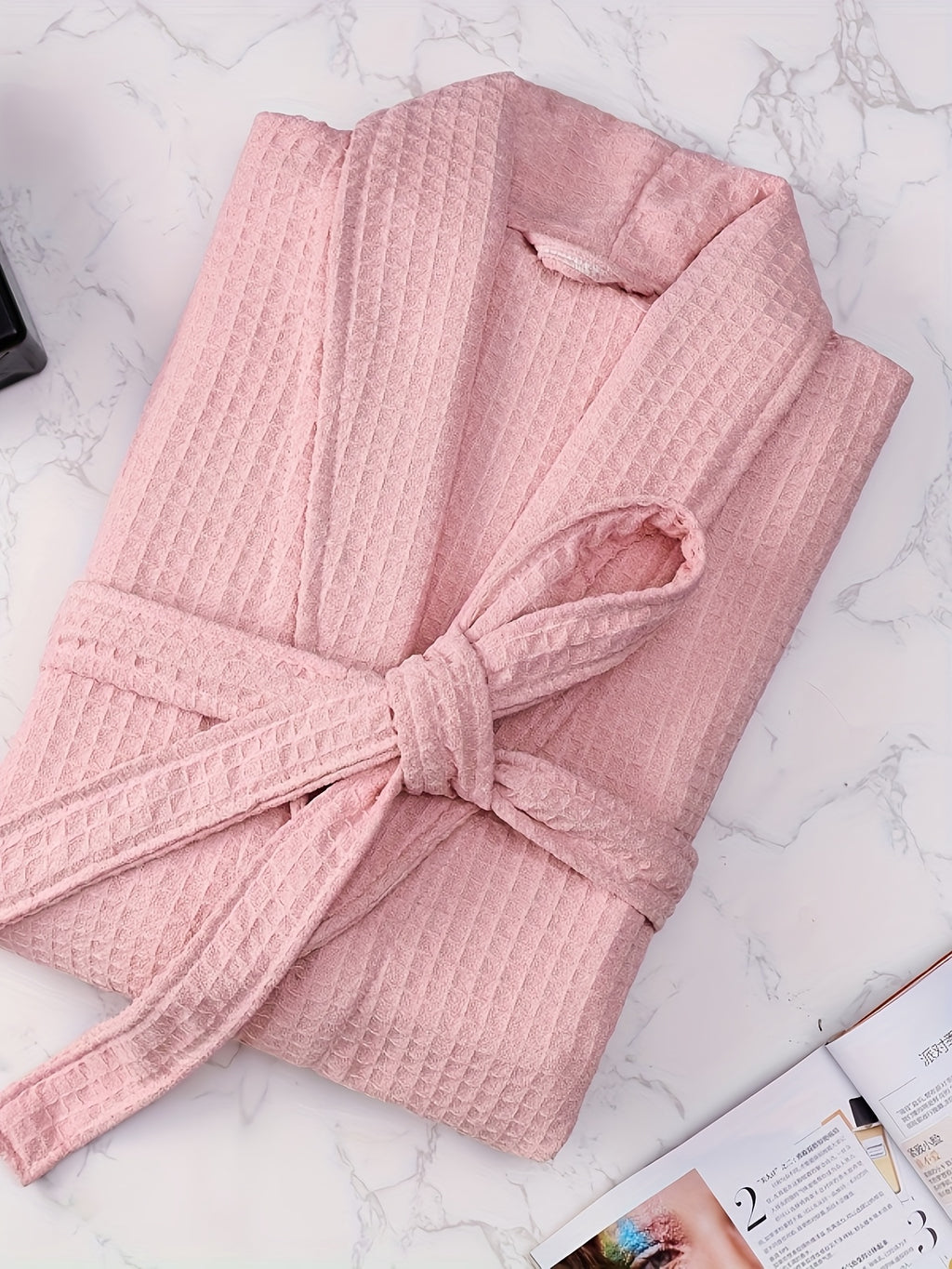 Women's pink waffle bathrobe