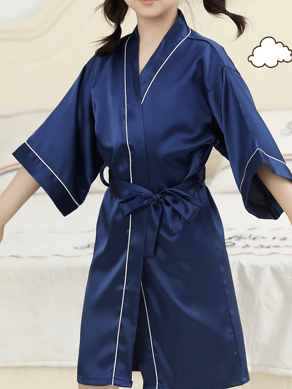 Girls' navy dressing gown