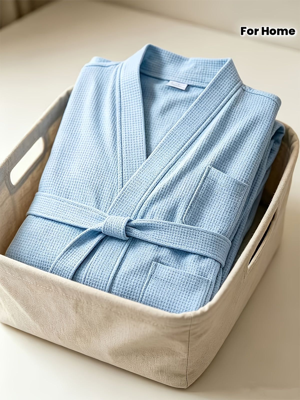 Unisex blue waffle bathrobe