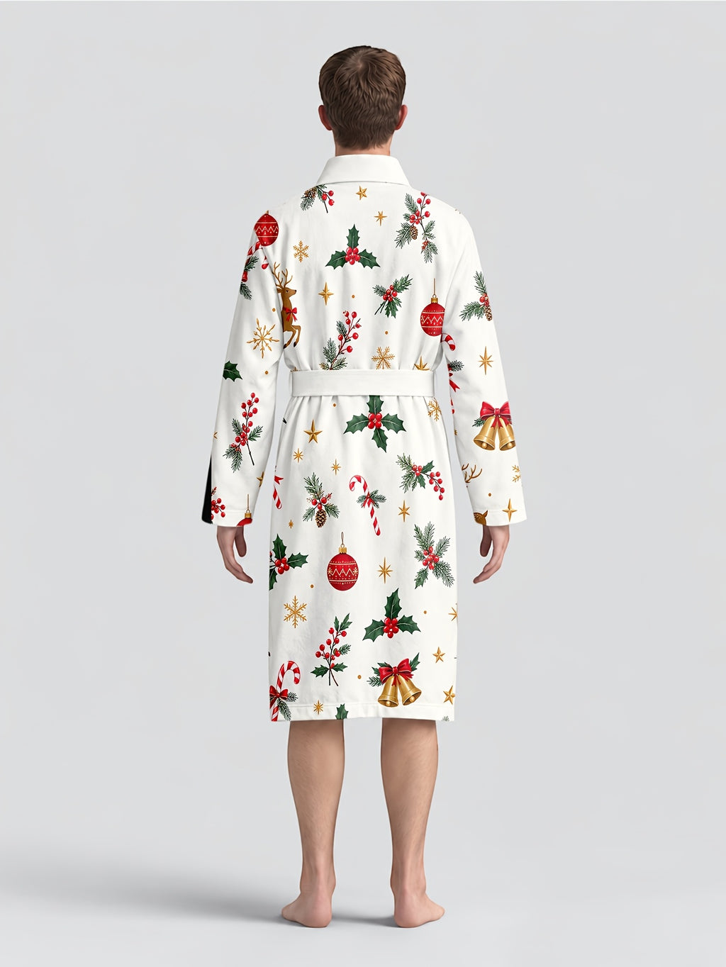 Men's cream Christmas bauble print dressing gown