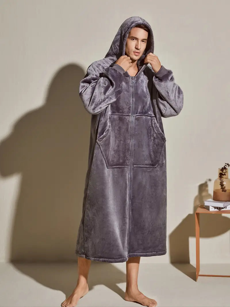 Peignoir à Capuche en Flanelle Taille Unique — coloris gris