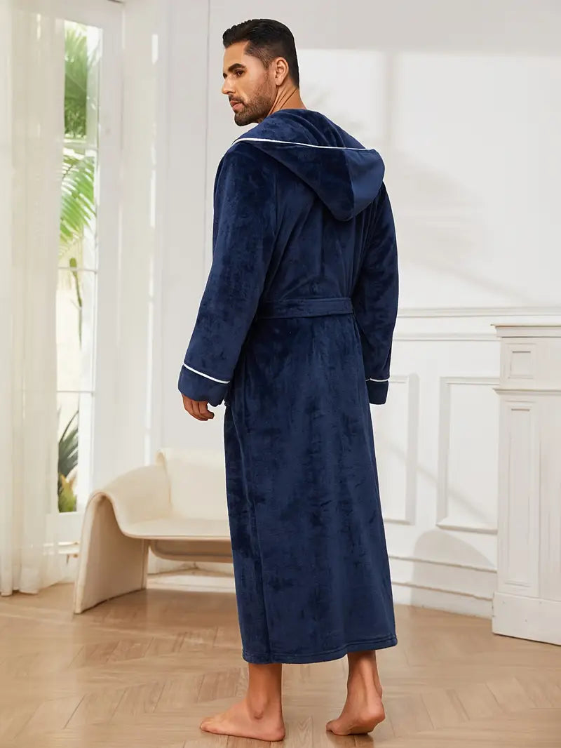 Men's luxury long hooded fleece dressing gown