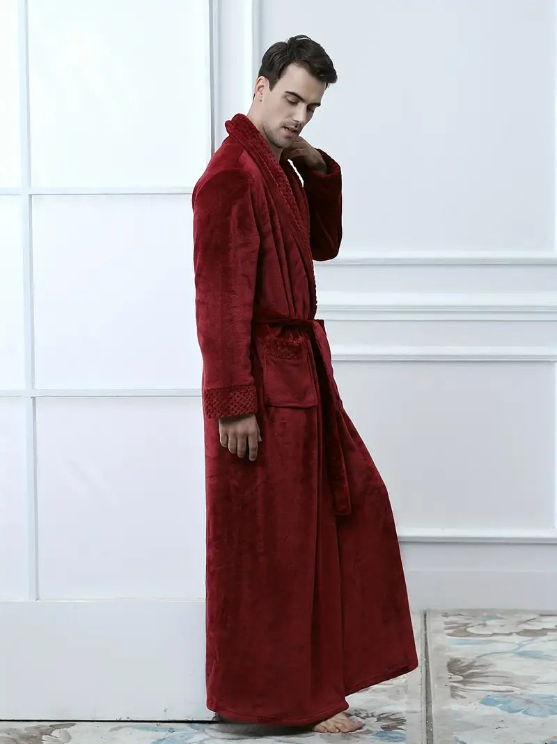 Men's long thick fleece bathrobe, luxury