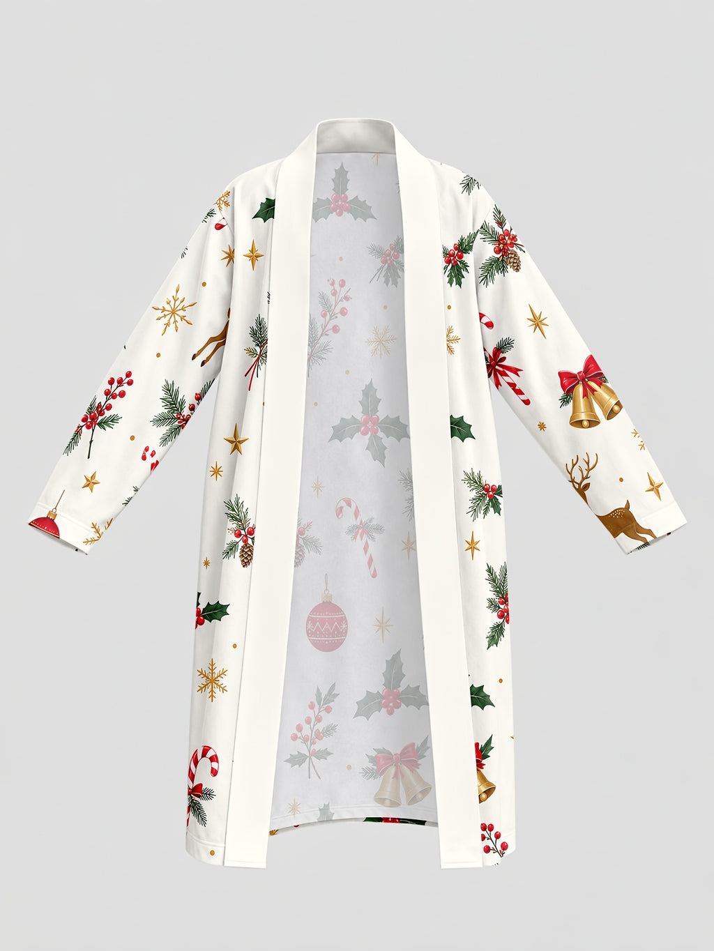 Men's cream Christmas bauble print dressing gown