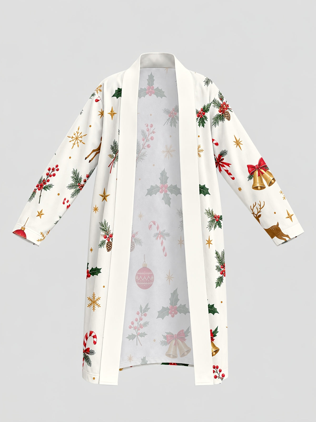 Men's cream Christmas bauble print dressing gown