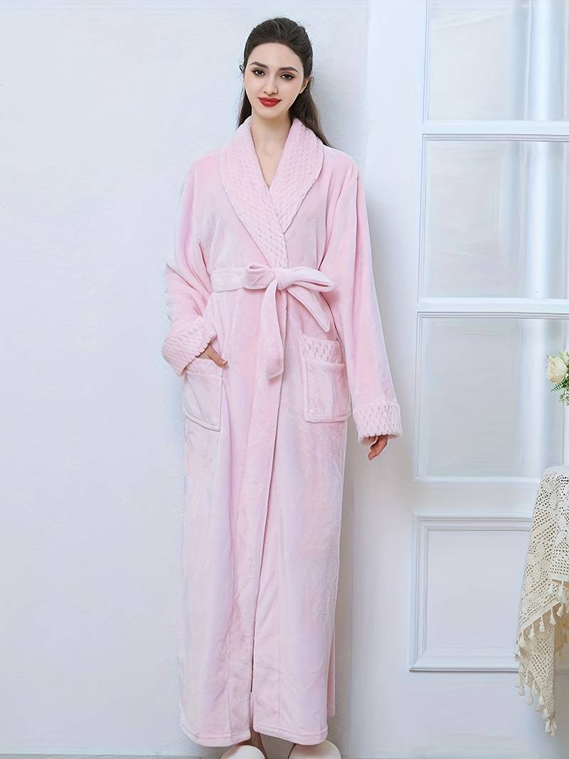 Women's long fleece dressing gown, plain