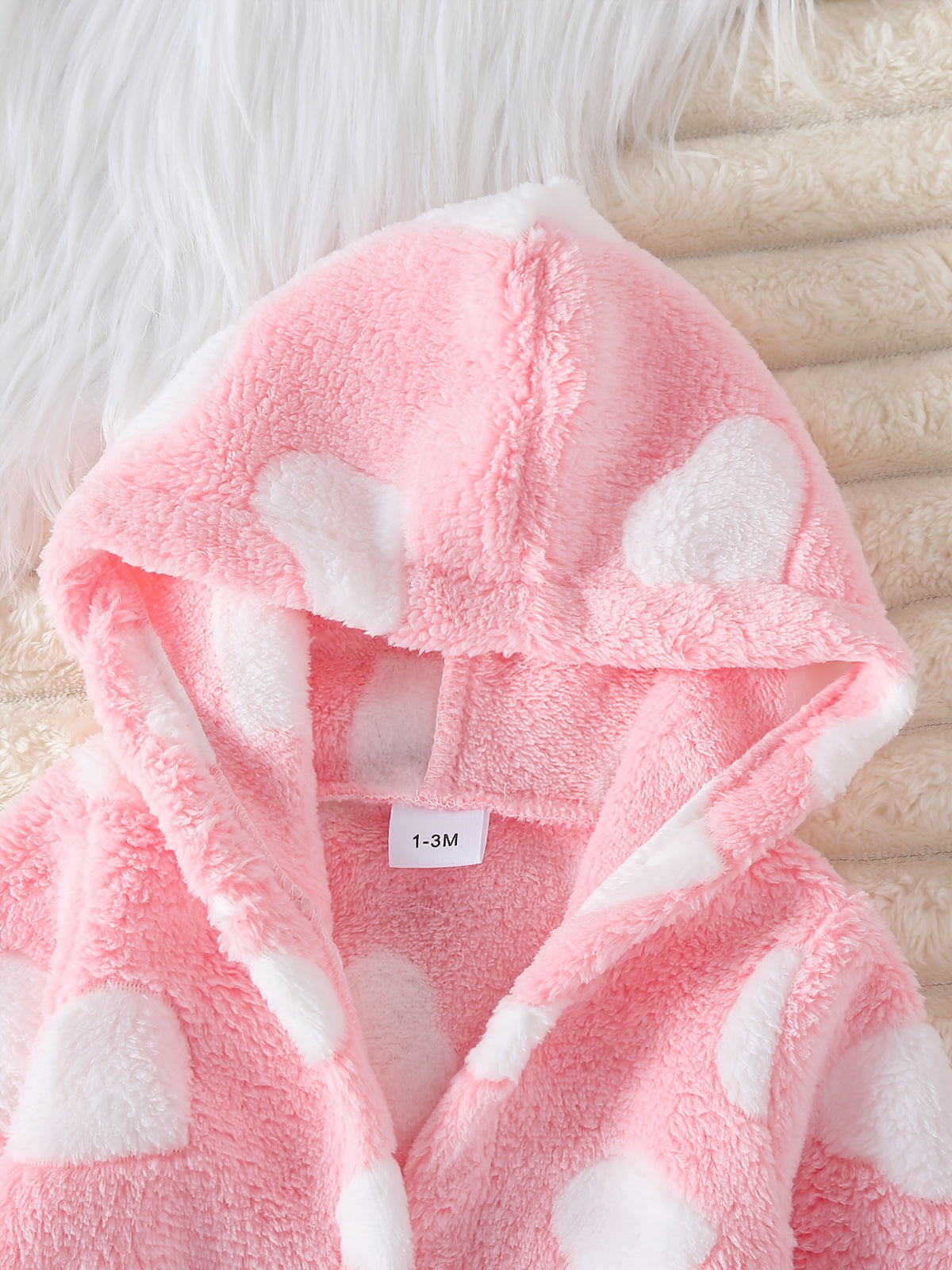 Newborn pink long hooded fluffy fleece dressing gown