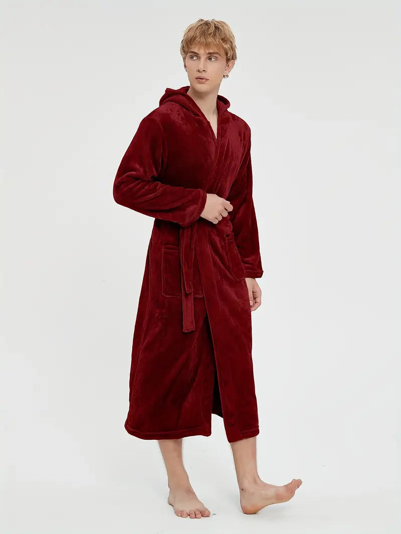 Men's hooded fleece bathrobe, charcoal