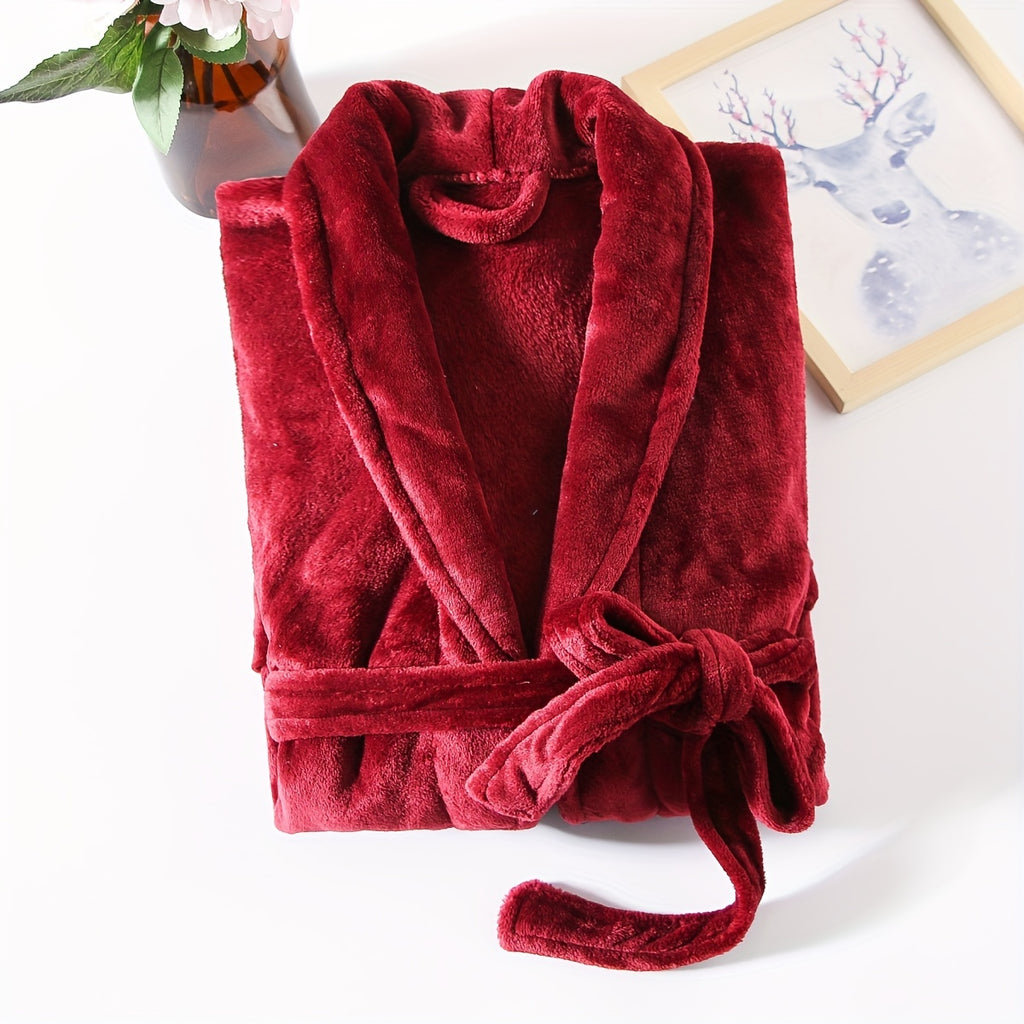 Women's navy long fleece bathrobe