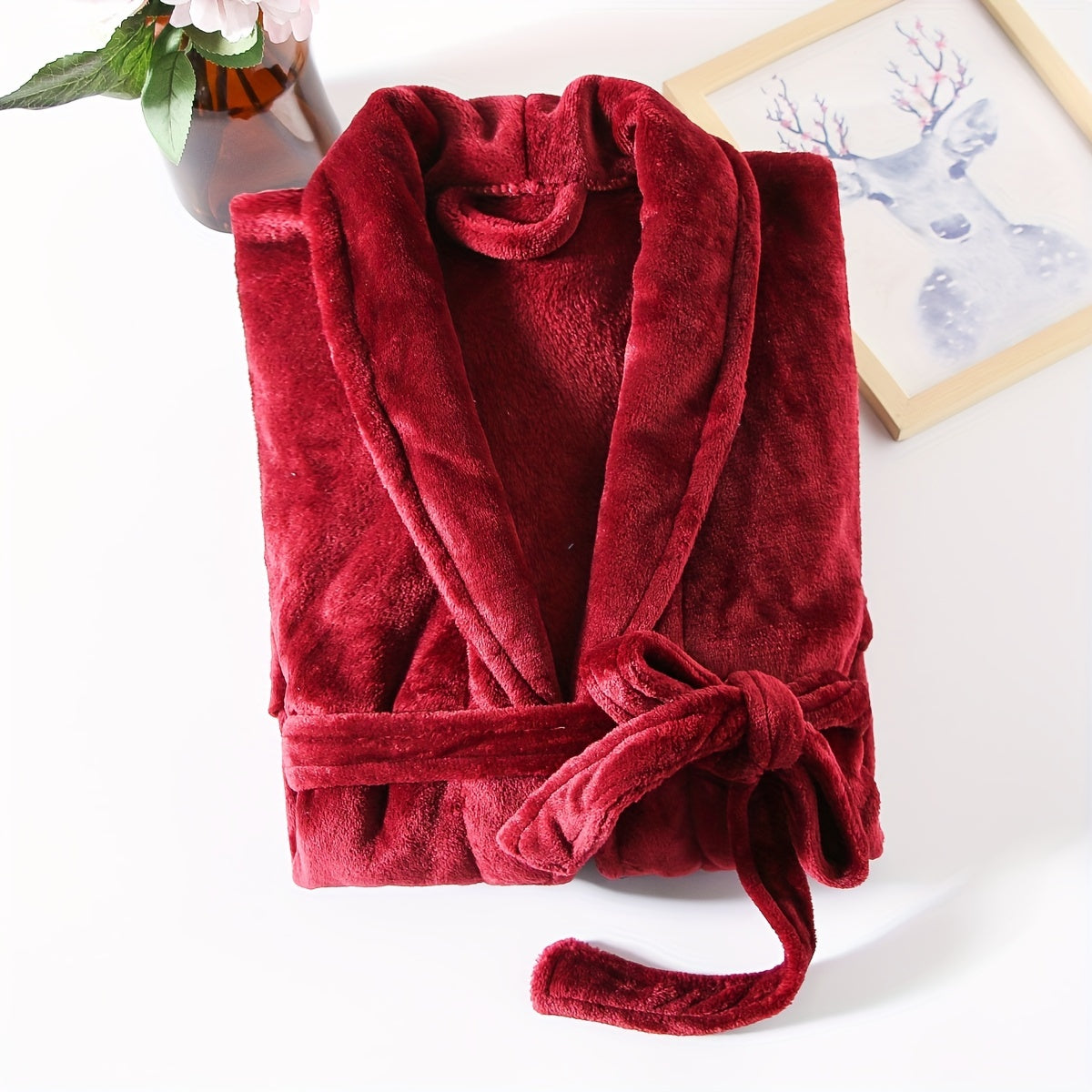 Women's navy long fleece bathrobe