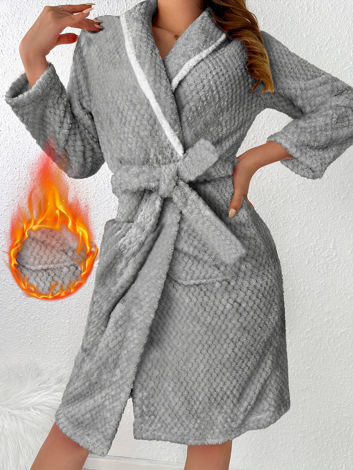 Women's grey hooded flannel dressing gown Image