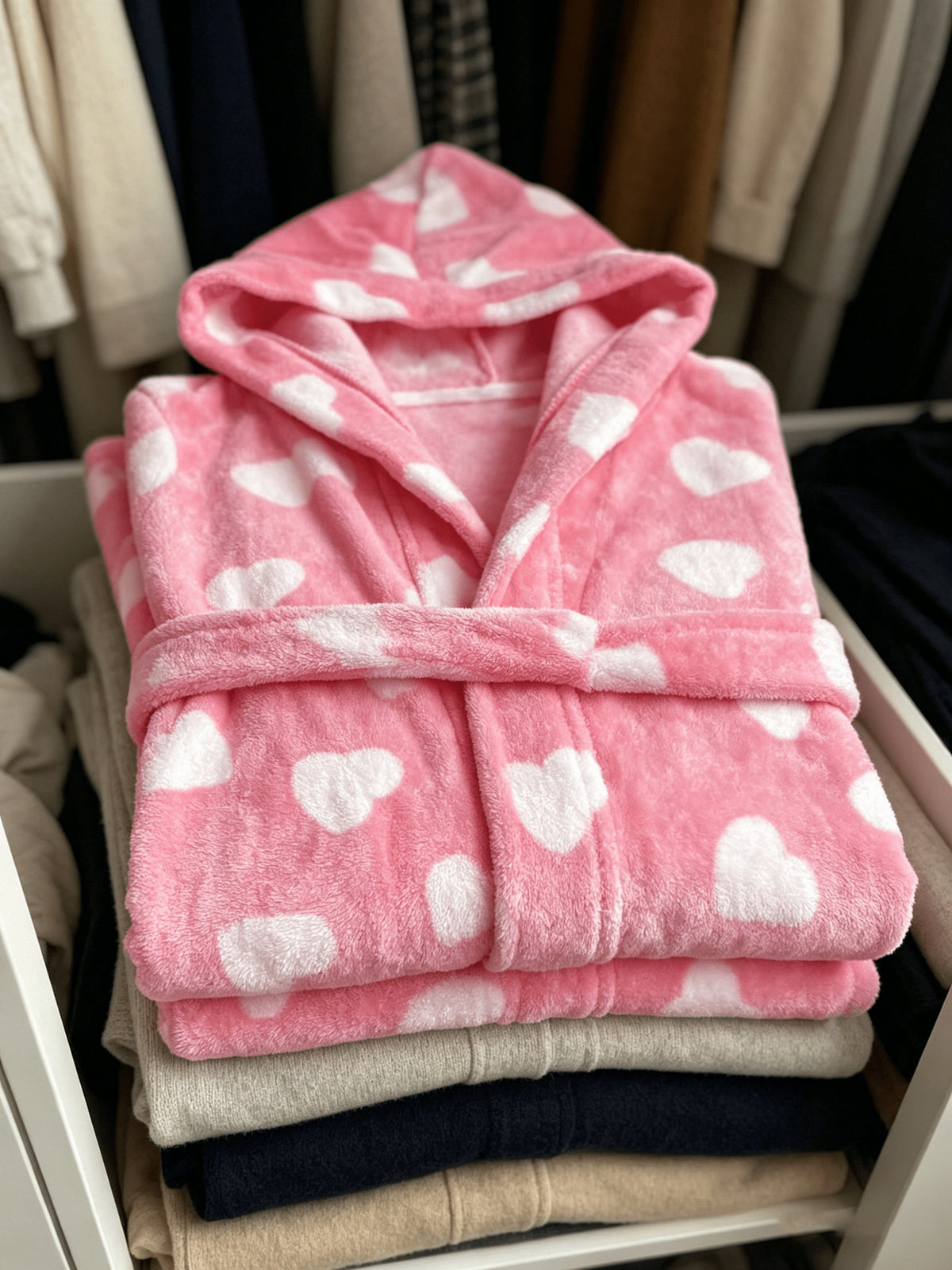 Baby pink hooded fleece bathrobe