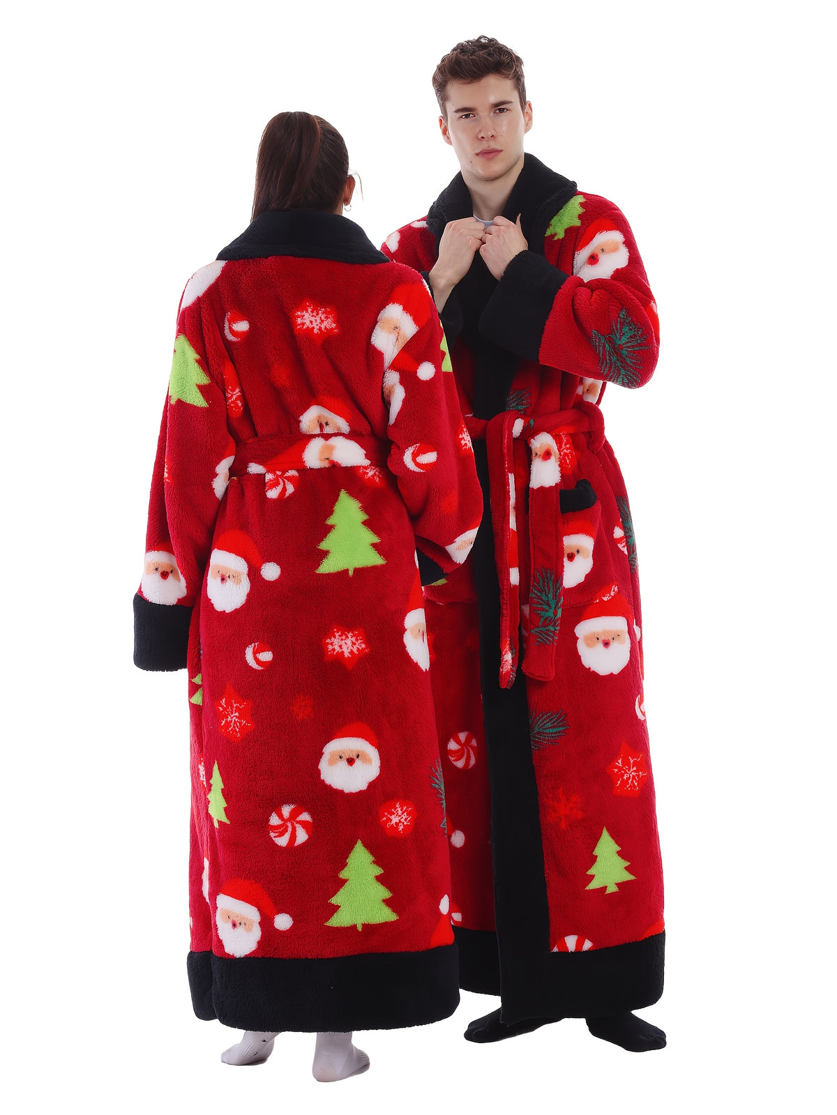 Unisex red Santa print hooded dressing gown