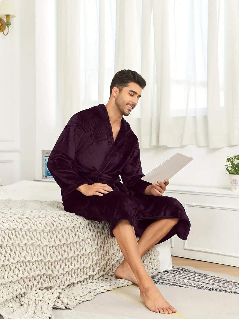 Men's hooded cotton bathrobe
