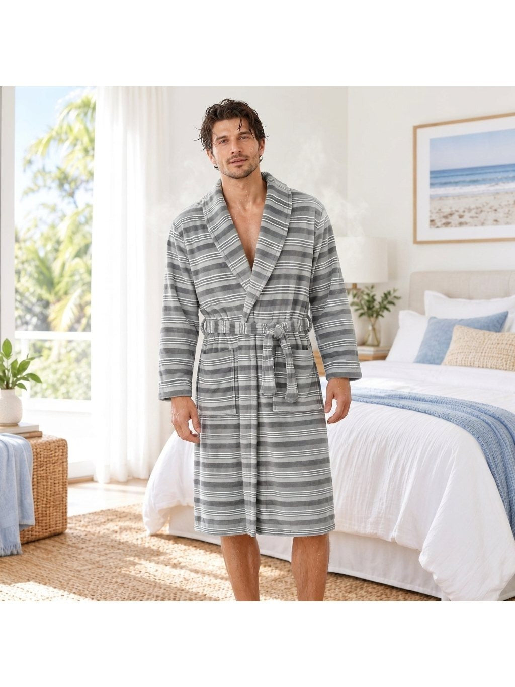 Men's striped bathrobe
