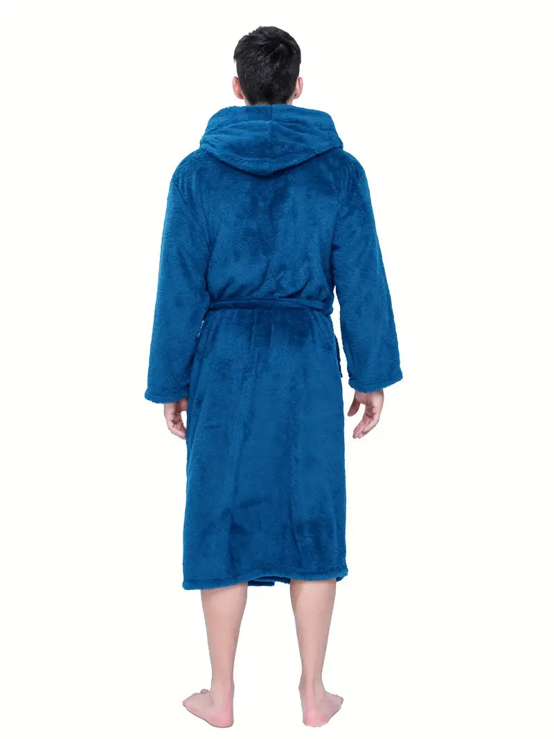 Men's soft warm hooded towelling bathrobe