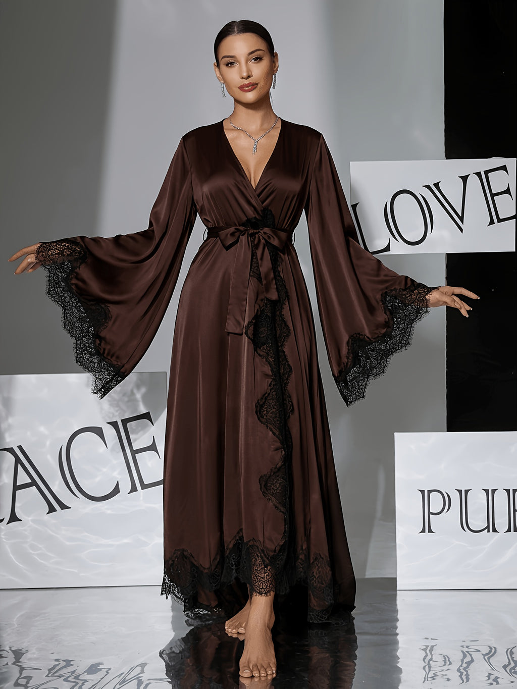 Long satin bathrobe