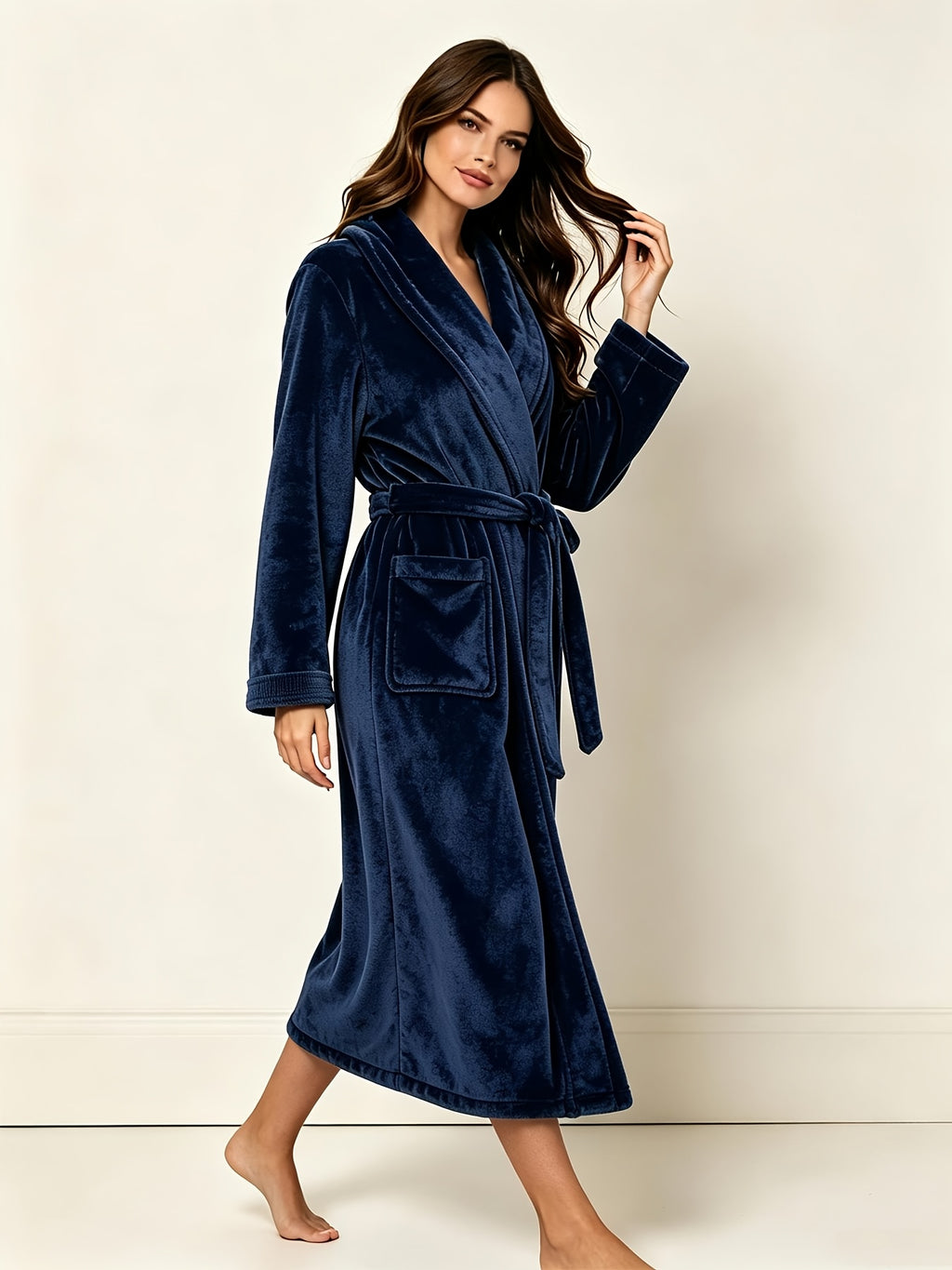 Women's plum flannel long dressing gown