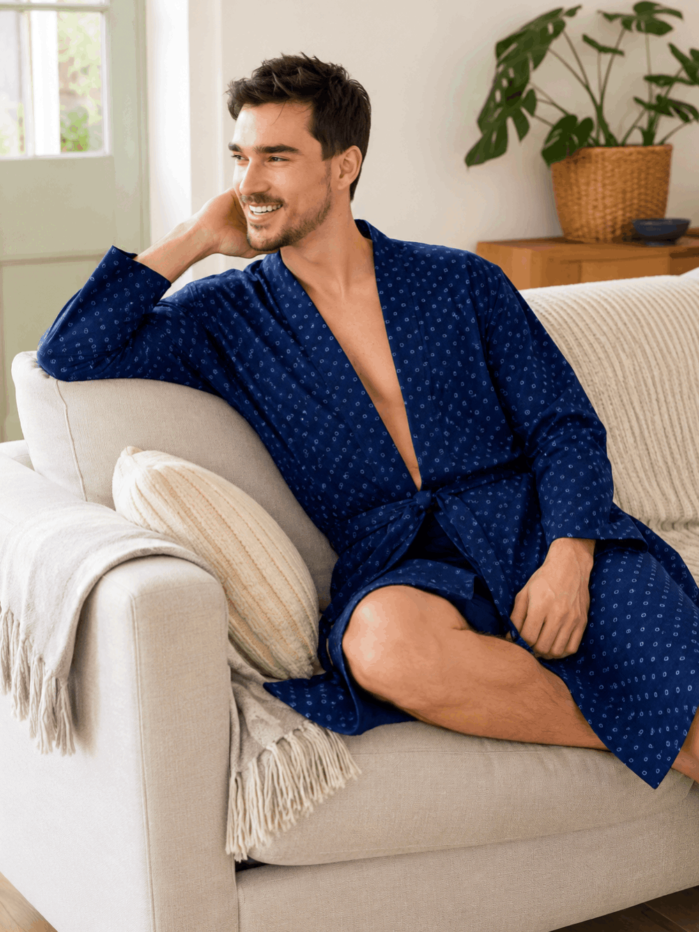 Men's long cotton bathrobe