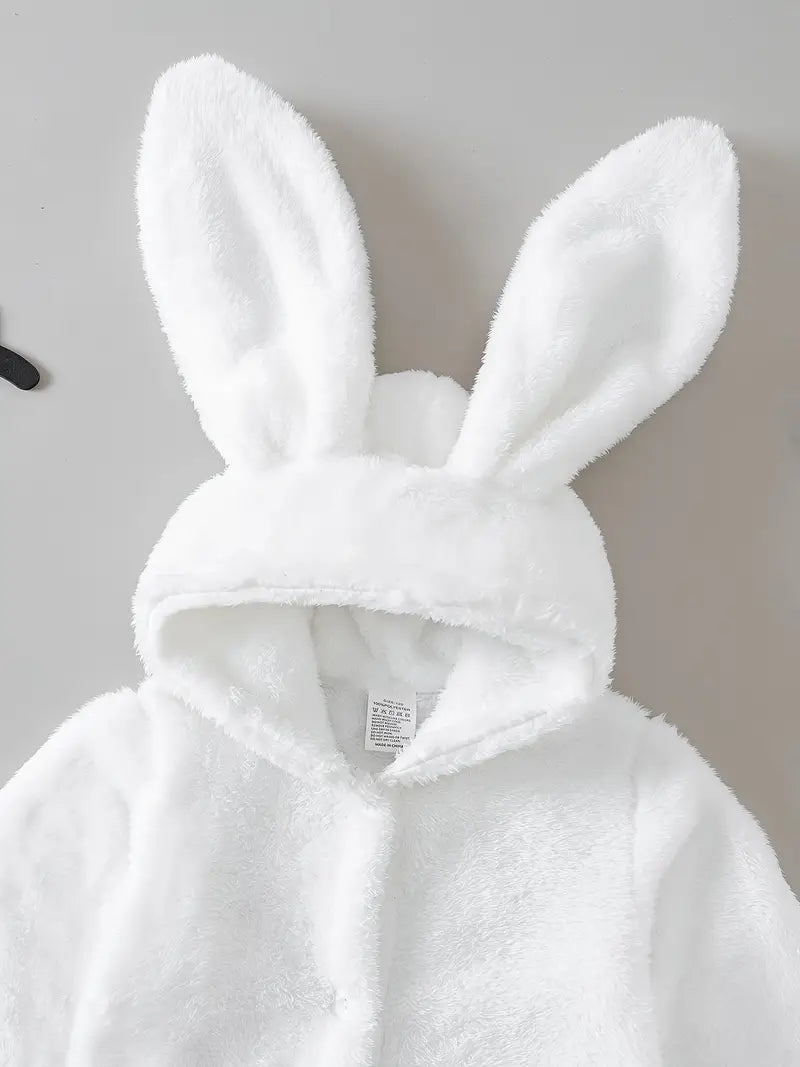 Kids' white rabbit ear bathrobe Image