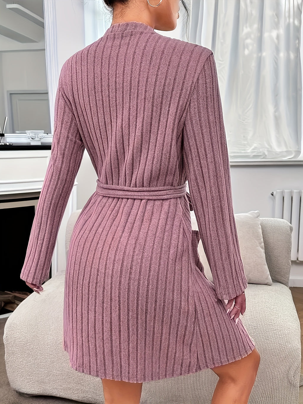 Women's grey long bathrobe