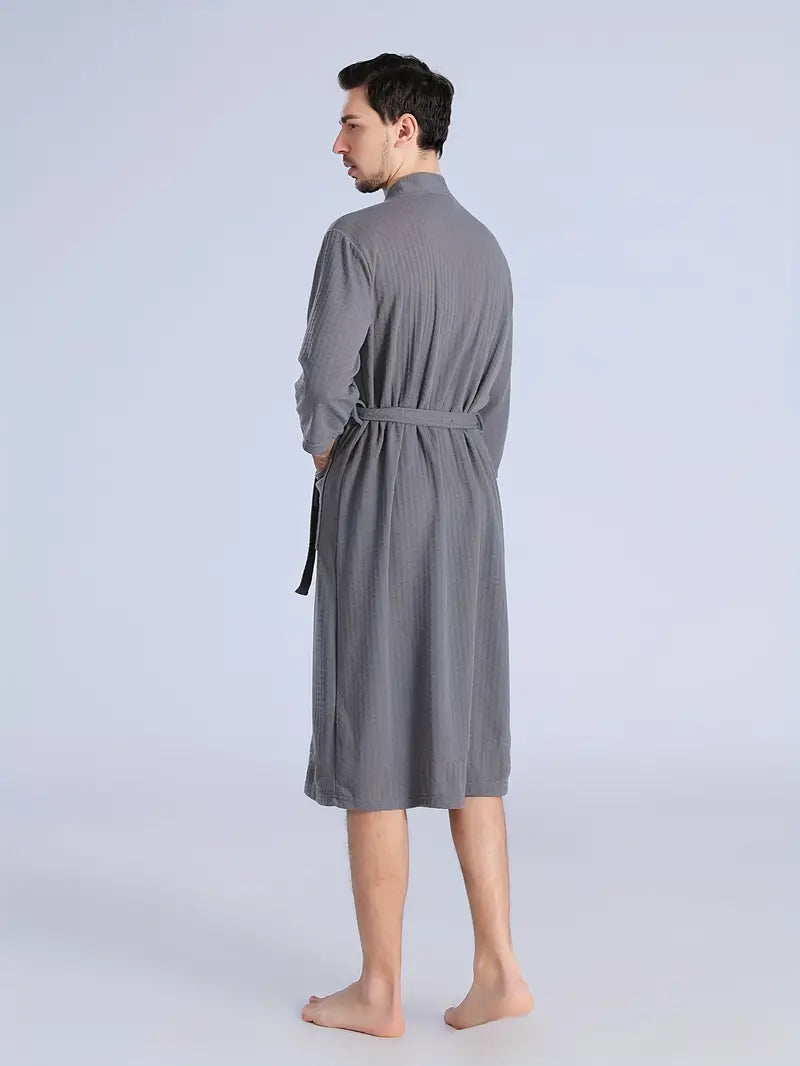 Men's short waffle bathrobe