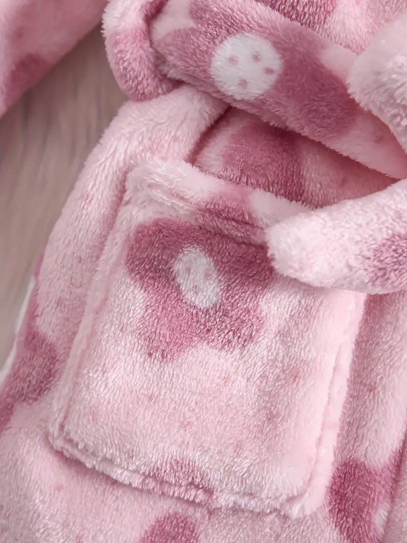 Peignoir de Bain Enfant en Polaire à Fleurs Rose — photo 3