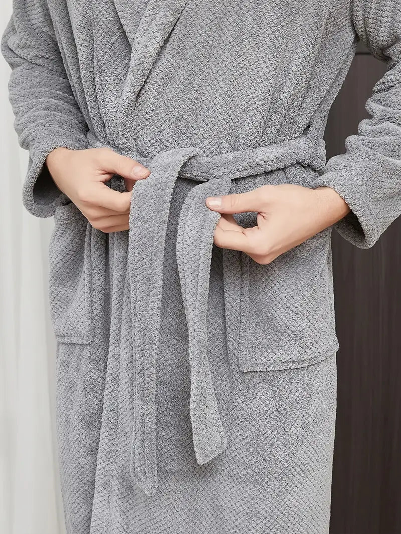 Men's long waffle cotton bathrobe