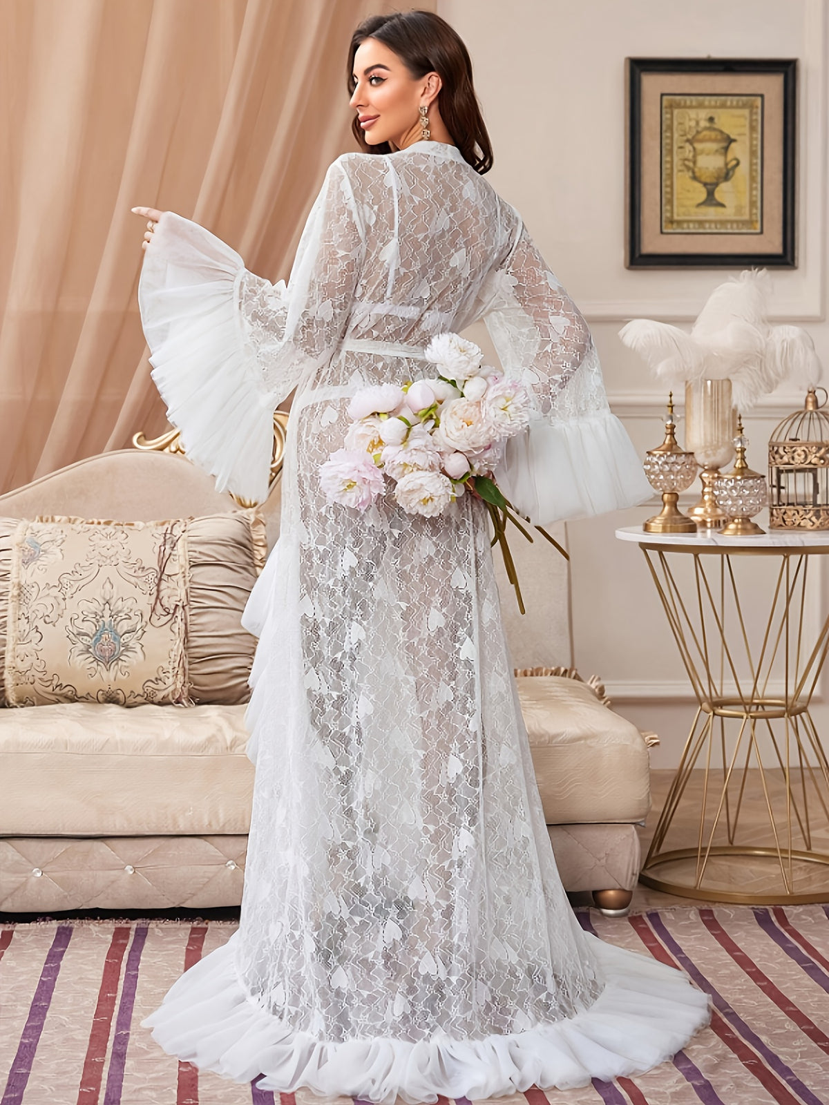 Women's white lace dressing gown