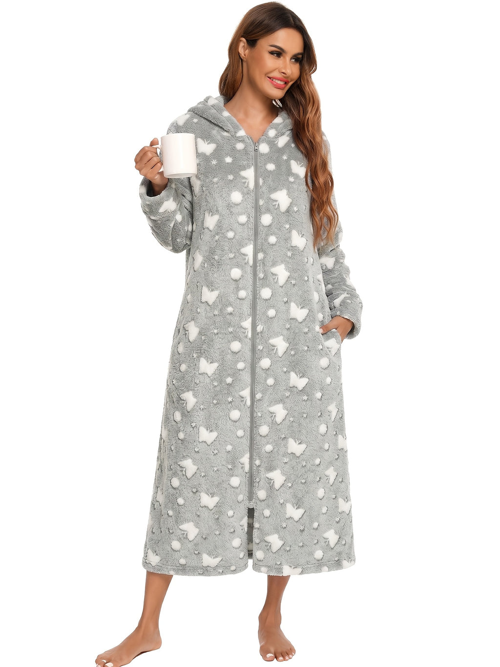 Women's Christmas flannel zip-up dressing gown