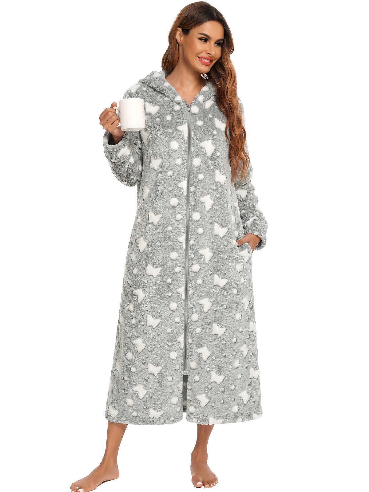 Women's Christmas flannel zip-up dressing gown