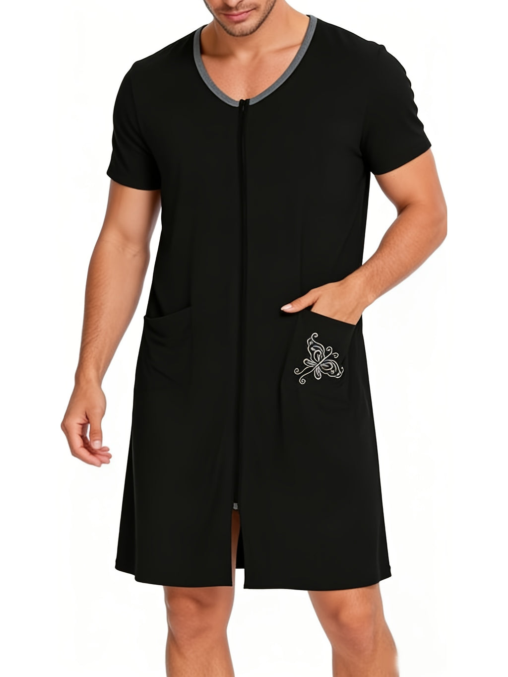 Men's zip front short sleeve lounge robe