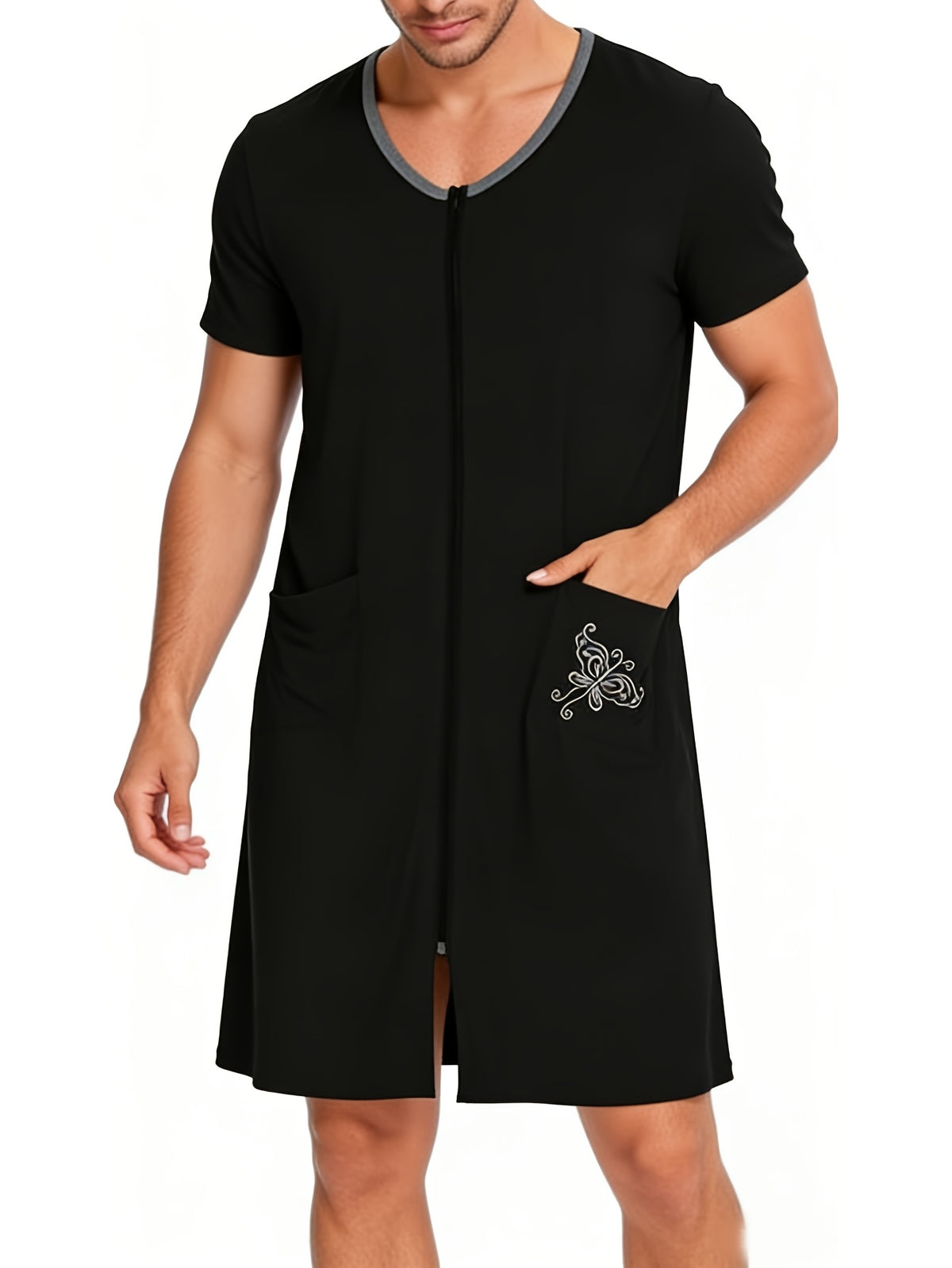 Men's zip front short sleeve lounge robe